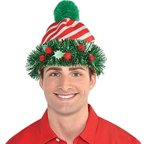 Amscan 3900324 Christmas Knit Hat with Tinsel, 11" x 8" 1 ct