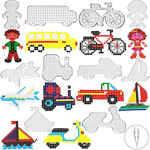 Fuse Beads Boards Large Size - 10 Pieces 5mm Clear Plastic Template Fuse Beads Pegboards Different Shapes with 10 Pieces Colorful Cards for Kids Craft Supplies