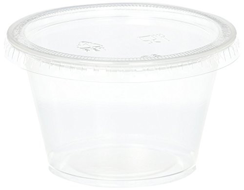 B-KIND Disposable 4oz Plastic Condiment Cups with Lids, Sample Cup, Jello Shot Cups, Salad Dressing, Souffle Portion, Sampling (50, Clear)