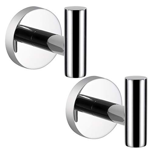 Estrend 2 Pack Polished Bath Towel Hooks SUS 304 Stainless Steel Round Clothes Towel Coat Robe Hook Heavy Duty Wall Mounted
