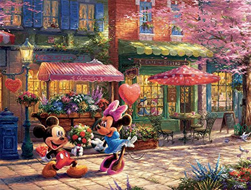Ceaco Thomas Kinkade The Disney Collection Mickey & Minnie Sweetheart Café Jigsaw Puzzle, 750 Pieces