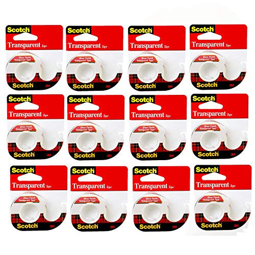 Scotch Brand Transparent Tape, Versatile, Glossy Finish, Engineered for Office and Home Use, 1/2 x 450 Inches, 1 Dispensered Roll (144) (12) Scotch Brand Transparent Tape, Versatile, Glossy Finish, Engineered for Office and Home Use, 1/2 x 450 Inches, 1 Dispensered Roll (144) (12)