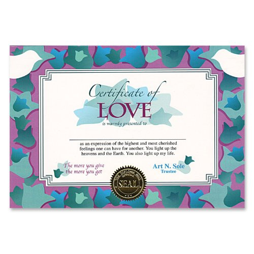 Beistle CG057 Certificate Of Love, 5" x 7", 6 Per Package