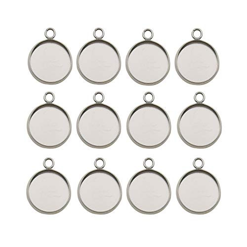 40pcs Fit 14mm Stainless Steel Round Blank Bezel Pendant Trays Base Cabochon Settings Trays Pendant Blanks for Jewelry Making DIY Findings