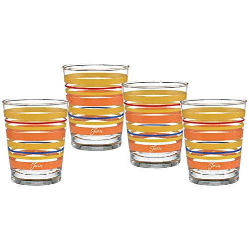 Officially Licensed Fiesta Stripes 14-Ounce Tapered DOF Double Old Fashioned Glass (Set of 4) (Sienna Sunset Collection)