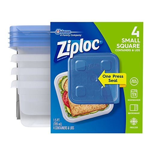 Ziploc Food Storage Container, Microwave and Dishwasher Safe, BPA Free, Small, Square, 4 Count