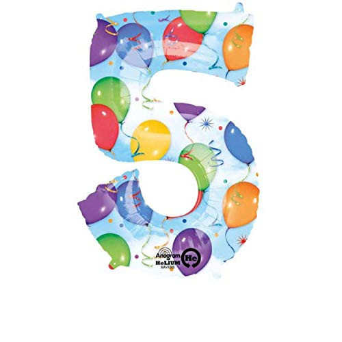 Anagram Number 5 Balloons & Streamers Foil Balloon, 34", Multicolored