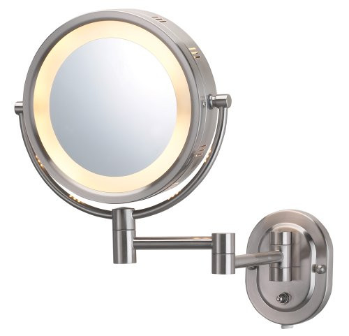 Jerdon HL65N 8-Inch Lighted Wall Mount Makeup Mirror with 5x Magnification, Nickel Finish Jerdon HL65N 8-Inch Lighted Wall Mount Makeup Mirror with 5x Magnification, Nickel Finish