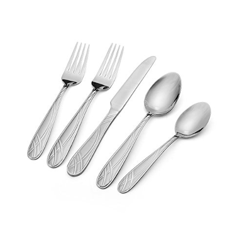 International Silver 5211376 Hoopla Frost 51-Piece Stainless Steel Flatware Set with Serving Utensils and Extra Teaspoons, Service for 8