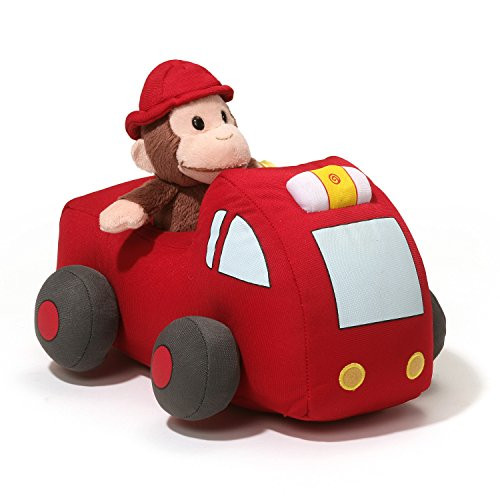 GUND Curious George Lights and Sound Fire Truck Stuffed Animal Plush, 10"