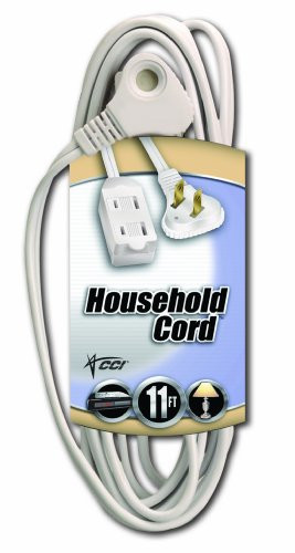 Coleman Cable 09419 11-Feet Flatplug Extension Cord 2-Prong with Glowing Plug, White