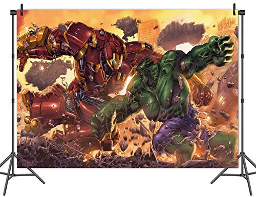 Super Cityscape Theme Photo Background for Boys Birthday Party Banner Decorations Vinyl 7x5ft Cartoon Super Heroes Hulk Avengers Photography Backdrop Wallpaper Photo Booth Props
