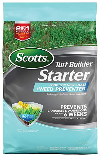 Scotts Turf Builder Starter Food for New Grass Plus Weed Preventer - 2-in-1 Formula - Fertilizes New Grass and Prevents Weeds Like Crabgrass and Dandelions - Covers 5,000 sq. ft.