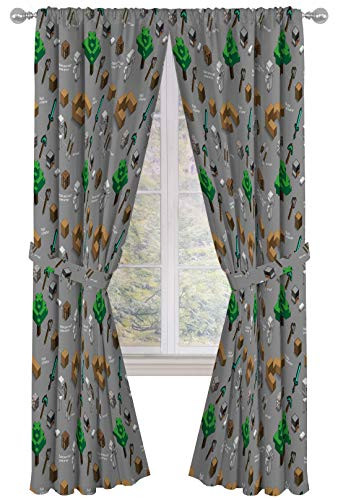 Jay Franco Minecraft Survive Dark 84" inch Drapes 4 Piece Set - Beautiful Room Décor & Easy Set up - Window Curtains Include 2 Panels & 2 Tiebacks (Official Minecraft Product)