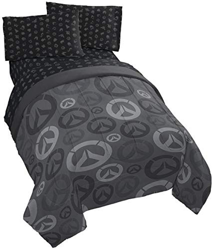 Jay Franco Overwatch Heroes 5 Piece Full Bed Set - Includes Comforter & Sheet Set - Super Soft Fade Resistant Polyester - (Official Overwatch Product)