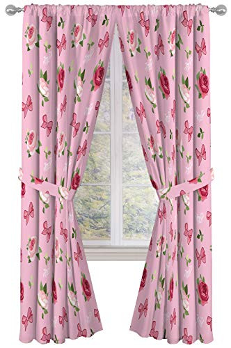 Jay Franco Nickelodeon JoJo Siwa Roses & Bows 84" inch Drapes 4 Piece Set - Beautiful Room Décor & Easy Set up - Window Curtains Include 2 Panels & 2 Tiebacks (Official Nickelodeon Product)