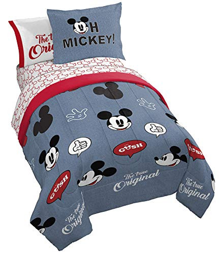 Jay Franco Disney Mickey Mouse Patches 7 Piece Full Bed Set - Includes Comforter & Sheet Set Bedding - Super Soft Fade Resistant Microfiber - (Official Disney Product)