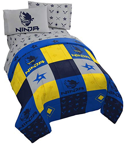 Jay Franco Ninja Patchwork 5 Piece Full Bed Set - Includes Reversible Comforter & Sheet Set - Super Soft Fade Resistant Microfiber - (Official Ninja Product)