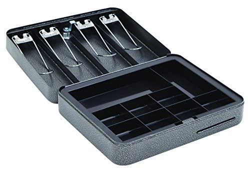 Hercules CB1209 Key Locking Cash Box with 9 Compartment Tray, 11.8" x 9.5" x 3.7", Recycled Steel, Silver Vein