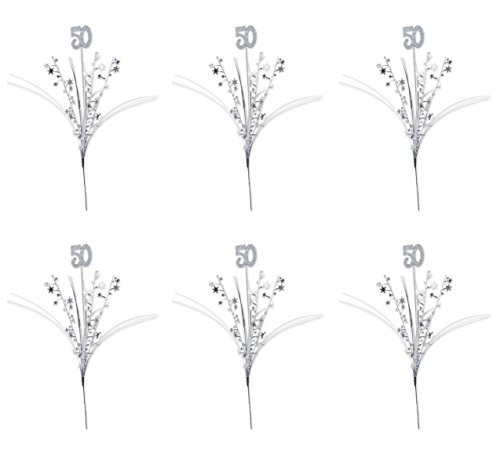 Beistle 52177-50 6 Piece Glittered"50" Metallic Star Spray, 23", Silver