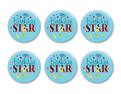 Beistle BN167 6-Pack Birthday Star Satin Button, 2-Inch