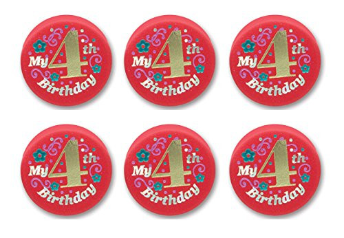 Beistle BN054R 6-Pack My 4th Birthday Satin Button, 2-Inch