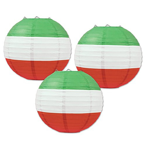 Beistle Paper Lanterns, 9 1/2-Inch, Red/White/Green