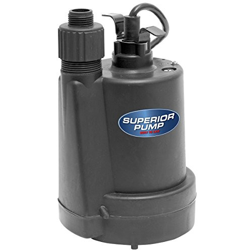 Superior Pump 91250 1/4 HP Thermoplastic Submersible Utility Pump with 10-Foot Cord (Renewed)