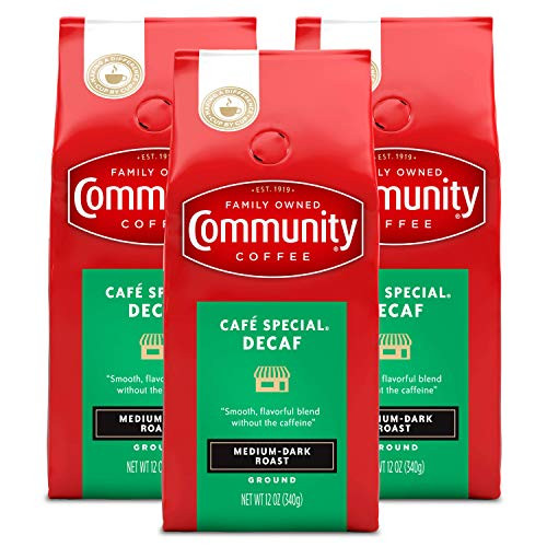 Community Coffee Café Special Decaf Medium Dark Roast Premium Ground 12 Oz Bag (3 Pack), Full Body Rich Flavorful Taste, 100% Select Arabica Coffee Beans Community Coffee Café Special Decaf Medium Dark Roast Premium Ground 12 Oz Bag (3 Pack), Full Body Rich Flavorful Taste, 100% Select Arabica Coffee Beans
