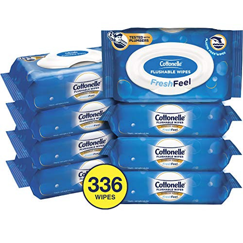 Cottonelle FreshFeel Flushable Wet Wipes for Adults, 8 Flip-Top Packs, 42 Wipes per Pack (336 Wipes Total)