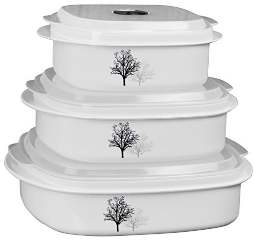 Reston Lloyd 6-Piece Cookware, Steamer, Corelle Coordinated Microwave Storage Set, Timber Shadows, Multi