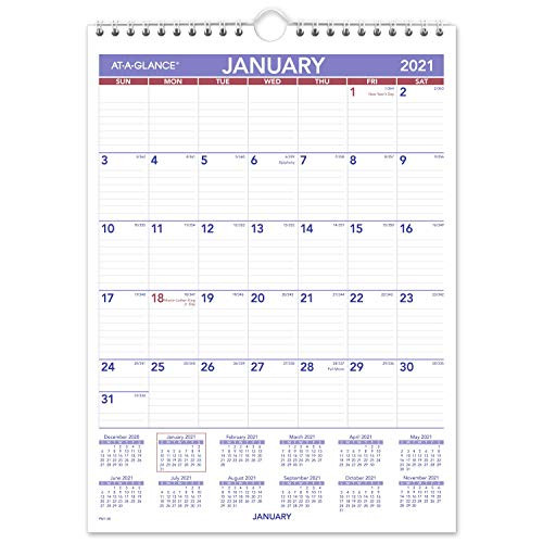 2021 Wall Calendar by AT-A-GLANCE, 8" x 11", Mini, Wirebound (PM12821)