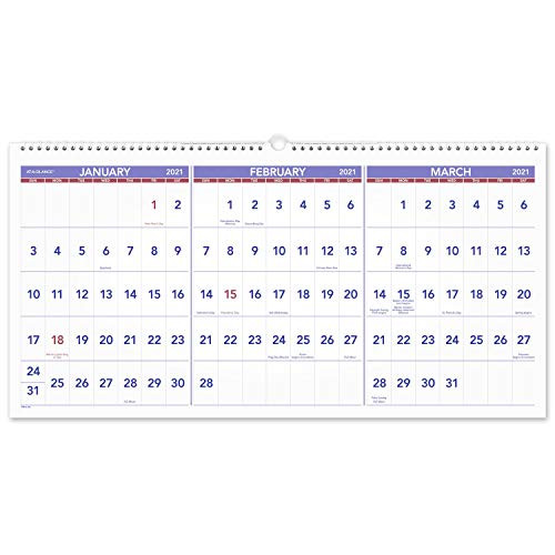 2021 Wall Calendar by AT-A-GLANCE, 24" x 12", Large, Horizontal, 3-Month Reference, Wirebound (PM142821)
