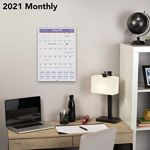 2021 Erasable Calendar, Dry Erase Wall Planner by AT-A-GLANCE, 12" x 17", Small (PMLM022821)