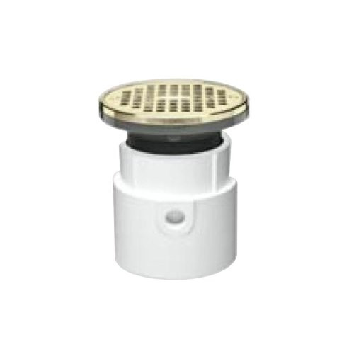 Oatey 72098 PVC Pipe Base General Purpose Drain with 5-Inch CHR Grate and Round Ring, 4-Inch