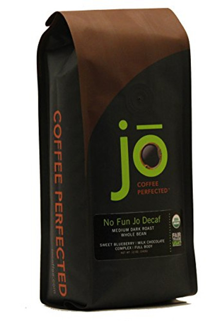 NO FUN JO DECAF: 12 oz, Organic Decaf Coffee, Whole Bean, Swiss Water Process, Fair Trade Certified, Medium Dark Roast, 100% Arabica Coffee, Certified Organic, Chemical Free Gluten Free, Decaf Espresso NO FUN JO DECAF: 12 oz, Organic Decaf Coffee, Whole Bean, Swiss Water Process, Fair Trade Certified, Medium Dark Roast, 100% Arabica Coffee, Certified Organic, Chemical Free Gluten Free, Decaf Espresso