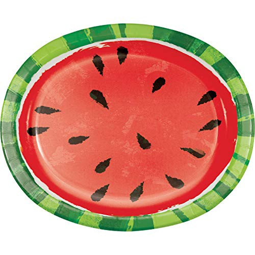 Creative Converting Juicy Watermelon Oval Plates, 10" x 12", Multi-color