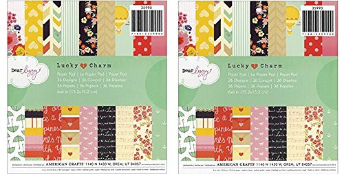 Cute 6x6 inch Patterned Paper Pad for Crafting with 36 Dear Lizzy Lucky Charm Designs by American Crafts. Ideal for Cardmaking (2 Pack)