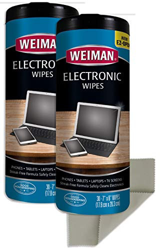 Weiman Electronic Cleaner Wipes - 2 Pack with Polishing Cloth - Non Toxic Safely Clean Your Laptop, Computer, TV, Screen and All Electronic Equipment