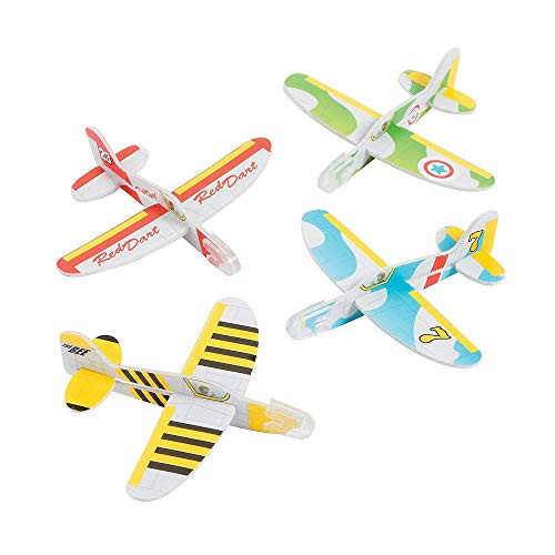 Kidsco Mini Foam Glider Plane - 4" X 3.5"  24 Pack  Assorted Colors and Designs Foam Airplane Flying Gliders - for Kids Great Party Favors, Bag Stuffers, Fun, Toy, Gift, Prize