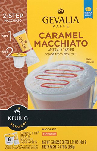 Gevalia Caramel Macchiato 2-Step K-Cup & Froth Packets, 6-Count, 5.6 oz. Box (Pack of 3) [Retail Packaging]