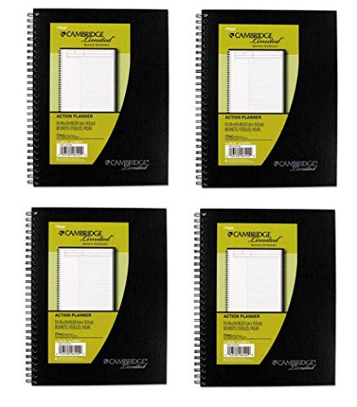 Cambridge 06122 Action Planner Side Bound Business Notebook, 7 1/2 x 9 1/2, Black, 80 Sheets, Sold as 4 Pack