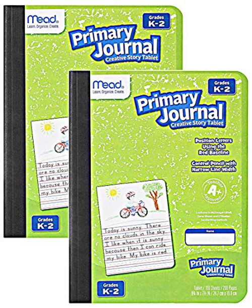 Mead Primary Journal Kindergarten Writing Tablet 2 Pack of GREEN Primary Composition Notebook for Grades K- 2, 100 Sheets (200 Pages) Creative Story Notebooks for Kids, 9 3/4 in by 7 1/2 in.