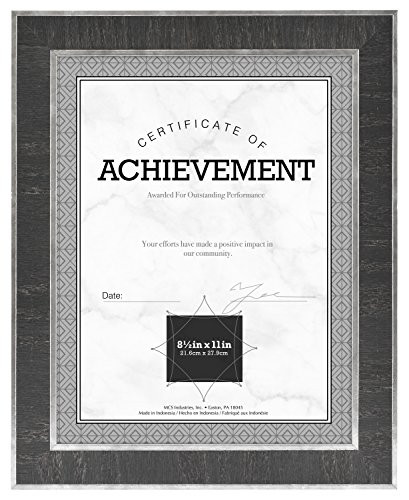 MCS 8.5x11 Inch Premier Wood Document Frame, Black Washed Woodgrain (66973)