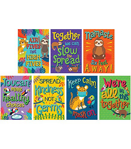 One World Social Distancing Classroom Posters, Carson Dellosa Classroom Decorations, 7 Pieces