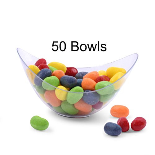 Zappy 50 Mini Bowls 2 oz Clear Plastic Party Bowls Oval Small Bowl Elegant & Disposable Small Dessert Bowls Candy Dishes Trifle Bowls Appetizer Bowls Mousse Cups Dessert Cups Souffle Condiment Cups