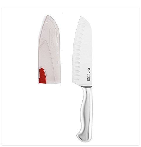 Sabatier Stainless Steel Hollow Handle Santoku Knife with EdgeKeeper Self-Sharpening Sleeve, 7-Inch