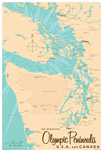 Olympic Peninsula Map Giclee Art Print Poster by Lakebound 12" x 18"