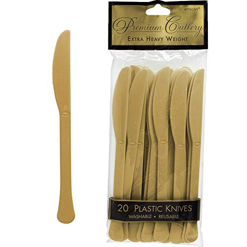 Premium Heavy Weight Plastic Knives | Gold | Pack of 20 | Party Supply