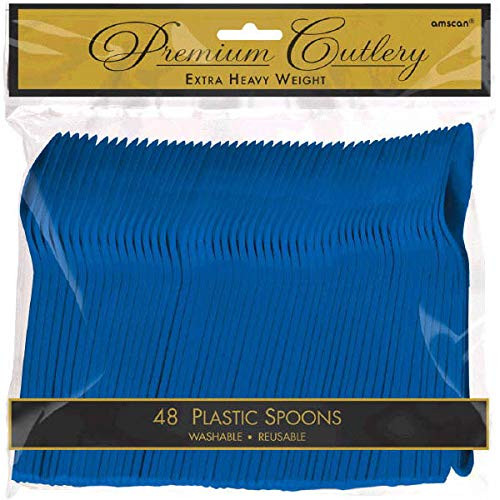 Amscan Premium Heavy Weight Plastic Spoons, 9 x 9.2, Bright Royal Blue